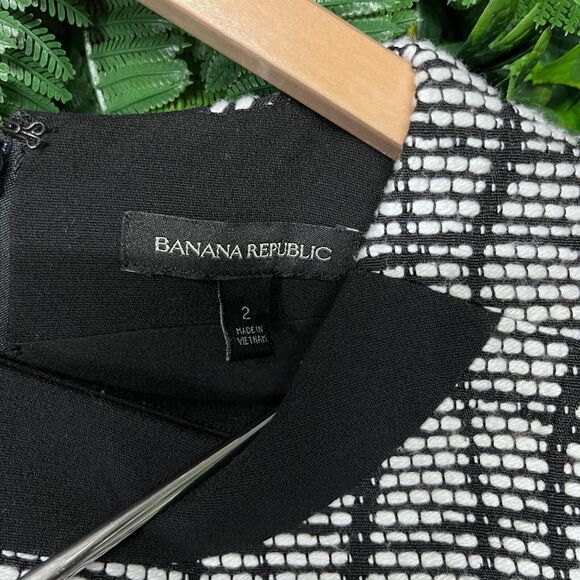 Banana‎ Republic Women Dress 2 Black White Tweed A Line Split Pocket 1568 - Picture 13 of 14